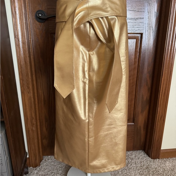 Pre-owned HUNTER BELL New York Size 2 Gold Metallic Faux Leather Maxi Skirt - Picture 2 of 10
